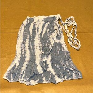 White and Blue Ruffled Wrap Midi Skirt